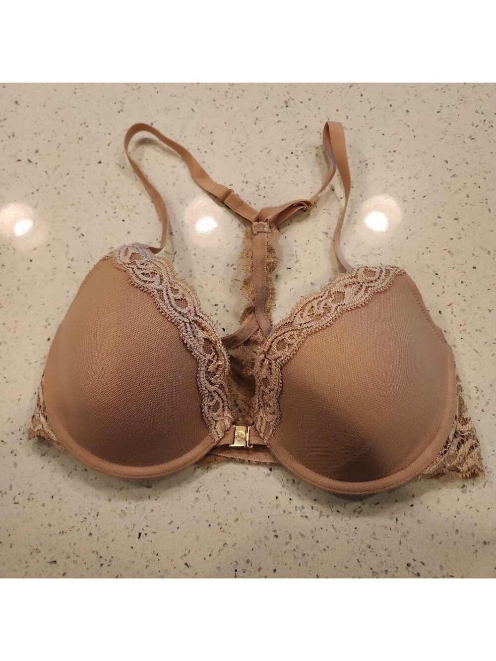 Natori Bra 34B Nude Underwire Lined Front Closure Racerback